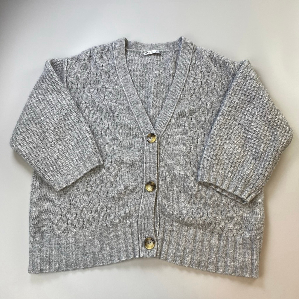 Cable Knit Cardigan Women’s XL Grey Oversized Soft Girl Cozy Cottagecore